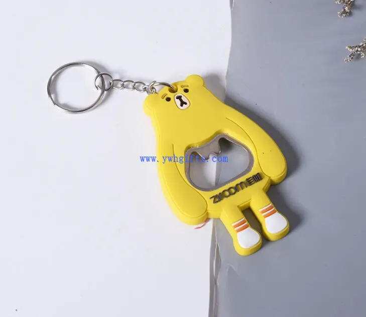 2D Cute Bear Pvc Soft Plastic Bottle Opener Keychain