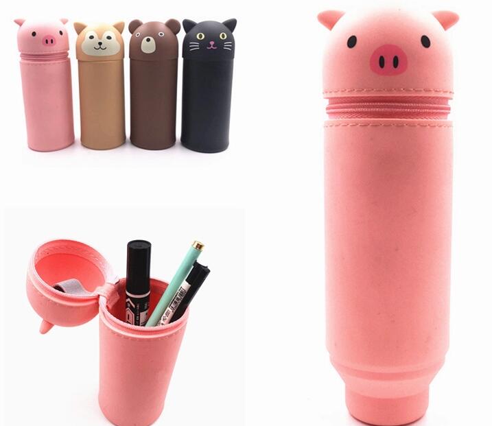 Fashion Silicone Zipper Cute Cartoon Animal Pen Holder
