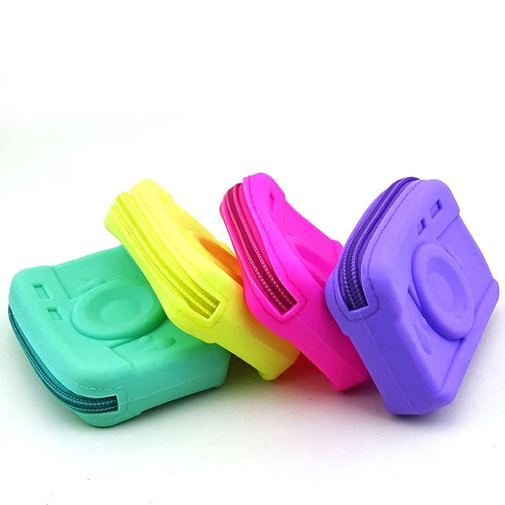 Fashionable Cute Cartoon Silicone Camera Shape Coin Purse With Zipper